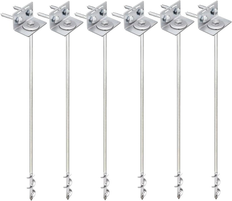 MightyPhine Ground Anchors Screw In - 24" Set of 4,6,8 with Brackets and Drill Bit - Earth Anchors - Mobile Home Anchors - Storage Shed Anchor Kit - Swing Set Anchors for Metal Swing Set - Playset Anchors - Ties - Image 1
